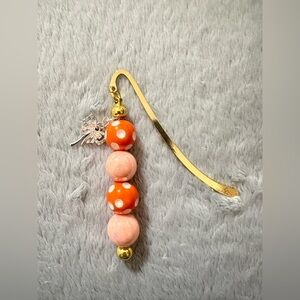 Polka Dot Beaded Bookmark - Orange & Pink